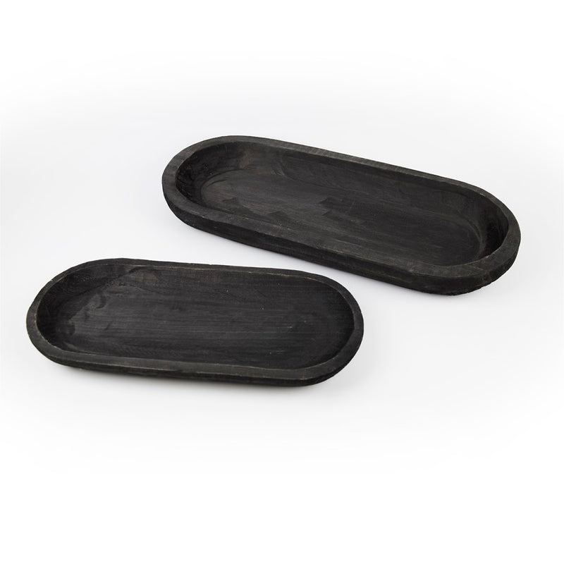 Melrose International Wooden Dough Bowl Design Tray, Set of 2, Brown