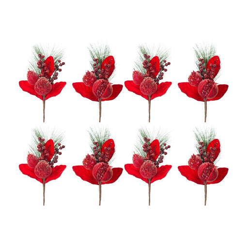Melrose Beaded Pomegranate/Pear Pine Pick, Set of 8, Red/Green - 77391DS