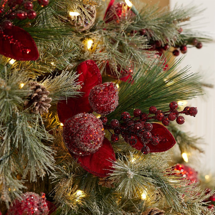 Melrose Beaded Pomegranate/Pear Pine Pick, Set of 8, Red/Green