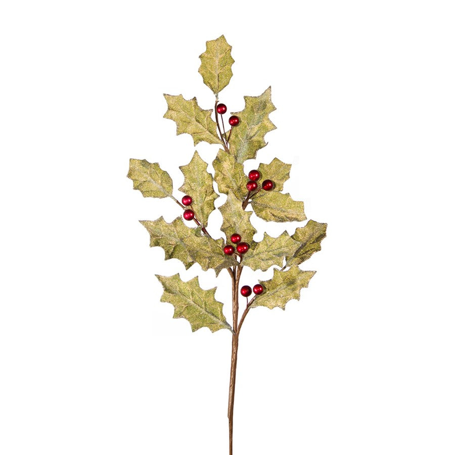 Melrose International Glittered Holly Spray, Set of 12, Green/Red - 77404DS
