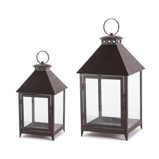 Melrose International Footed Iron Metal Lantern, Set of 2, Black - 77580DS