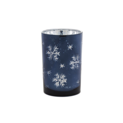 Melrose Frosted Votive Candle Holder/Snowflake, Set of 2, Blue/Silver