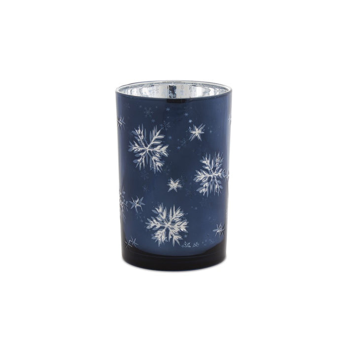 Melrose Frosted Votive Candle Holder/Snowflake, Set of 2, Blue/Silver