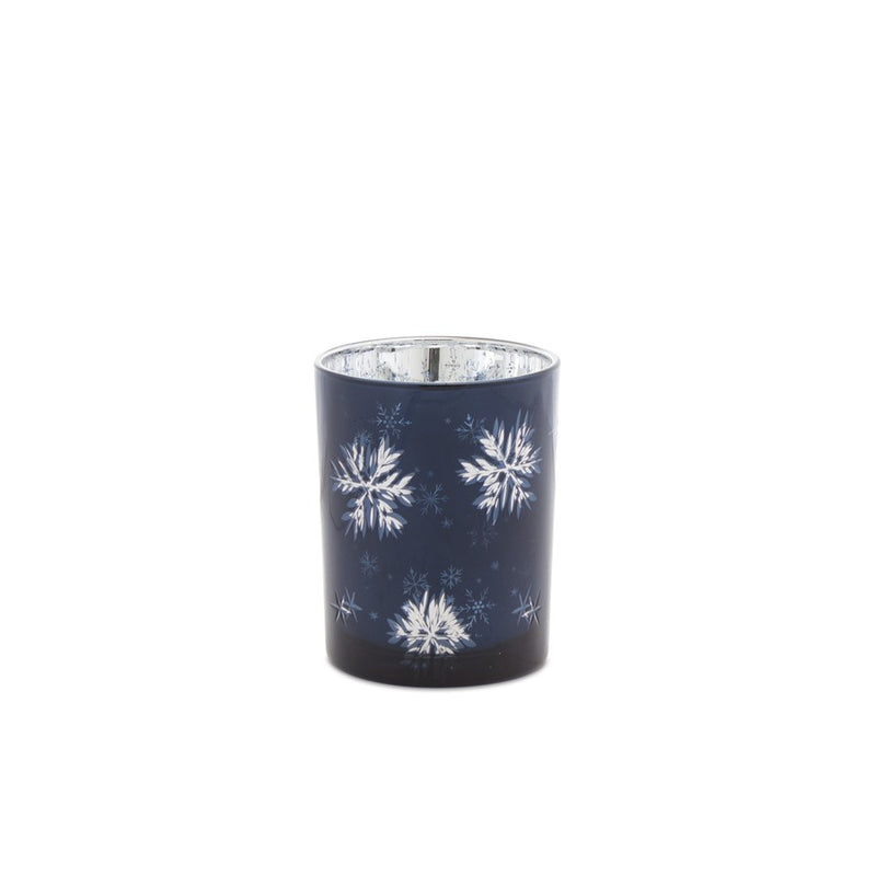 Melrose Frosted Votive Candle Holder/Snowflake, Set of 2, Blue/Silver