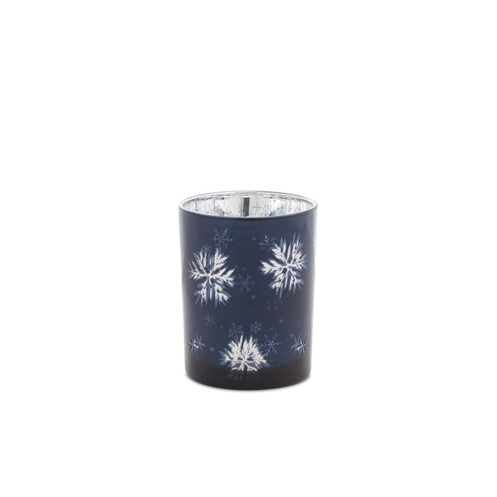 Melrose Frosted Votive Candle Holder/Snowflake, Set of 2, Blue/Silver