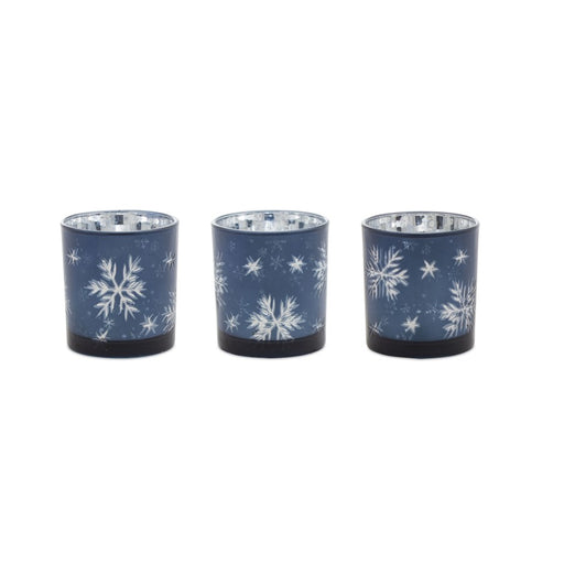 Melrose Frosted Votive Candle Holder/Snowflake Design, Set of 3, Blue - 77593DS