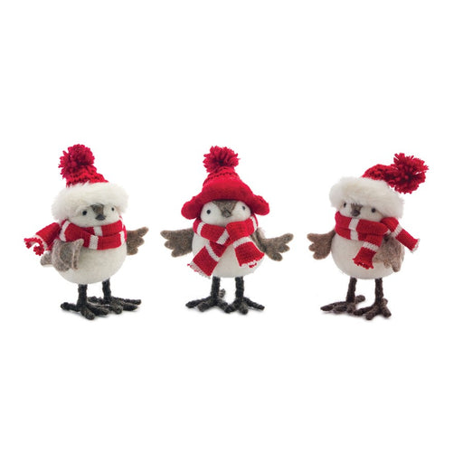 Melrose Plush Winter Birds/Hats/Scarves, Set of 12, Red/White - 77608DS