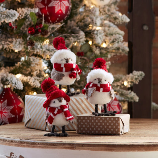 Melrose Plush Winter Birds/Hats/Scarves, Set of 12, Red/White