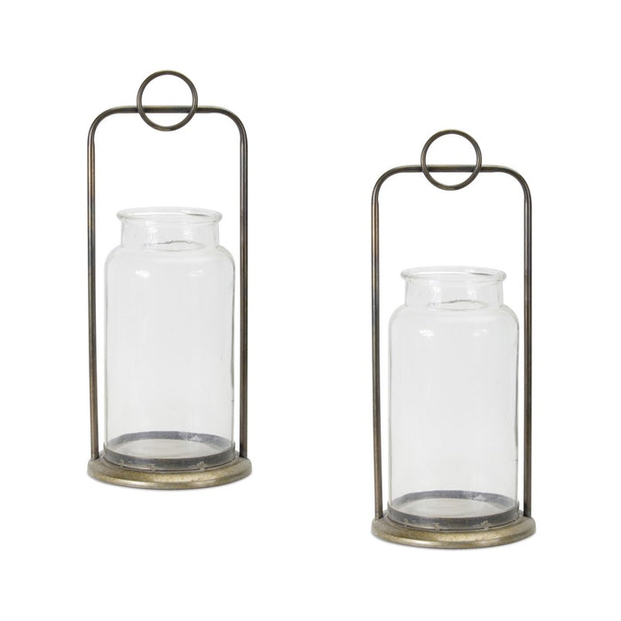 Melrose Metal Candle Holder/Glass Jar, Set of 2, Clear/Bronze - 78011DS