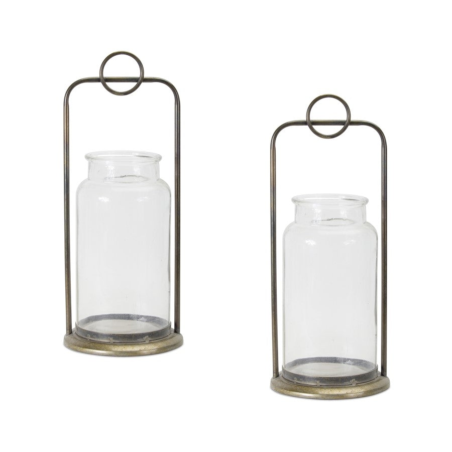 Melrose Metal Candle Holder/Glass Jar, Set of 2, Clear/Bronze - 78011DS