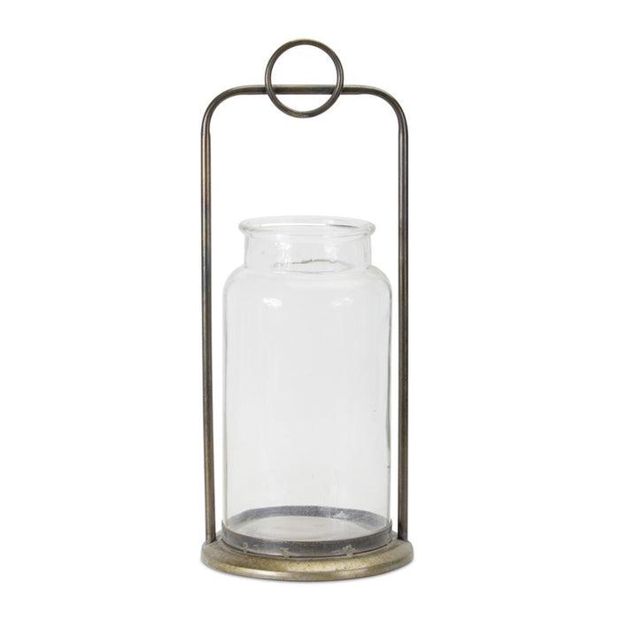 Melrose Metal Candle Holder/Glass Jar, Set of 2, Clear/Bronze