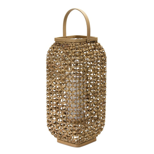Melrose Woven Wicker Lantern/Glass Insert 20"H, Beige/Brown - 78042DS