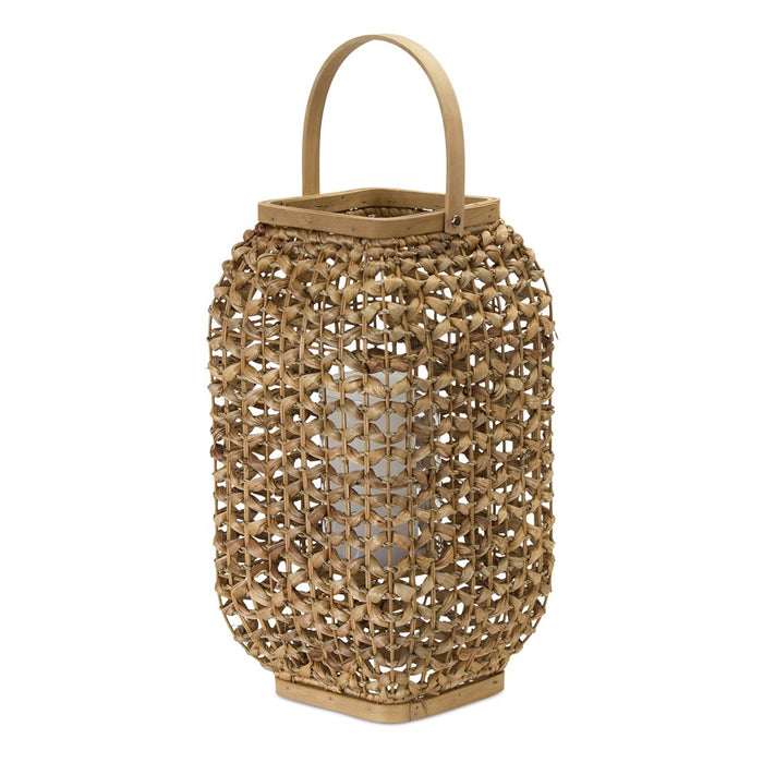Melrose Woven Wicker Lantern/Glass Insert 16"H, Beige/Brown - 78043DS
