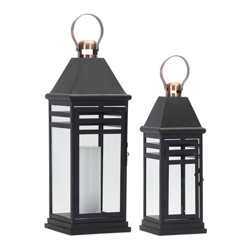 Melrose Modern Metal Lantern/Gold Accent, Set of 2, Black/CoppeRed - 78044DS