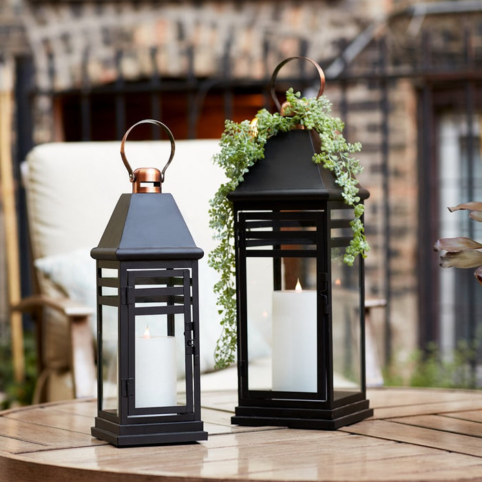 Melrose Modern Metal Lantern/Gold Accent, Set of 2, Black/CoppeRed