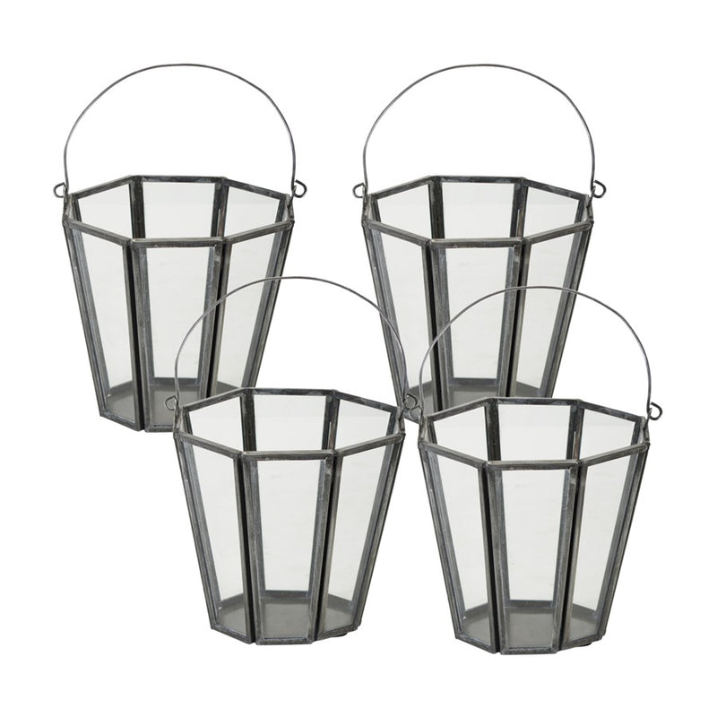 Melrose Iron Candle Holder Bucket/Handle, Set/4, Silver/Grey/CleaRed - 78181DS