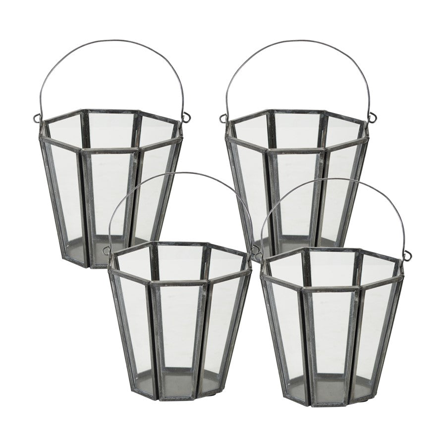 Melrose Iron Candle Holder Bucket/Handle, Set/4, Silver/Grey/CleaRed - 78181DS