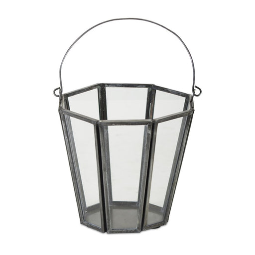 Melrose Iron Candle Holder Bucket/Handle, Set/4, Silver/Grey/CleaRed