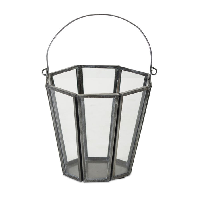 Melrose Iron Candle Holder Bucket/Handle, Set/4, Silver/Grey/CleaRed