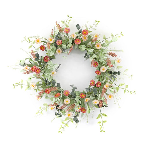 Melrose International Mini Daisy Floral Wreath 24"D, Green/Pink/Brown - 78235DS