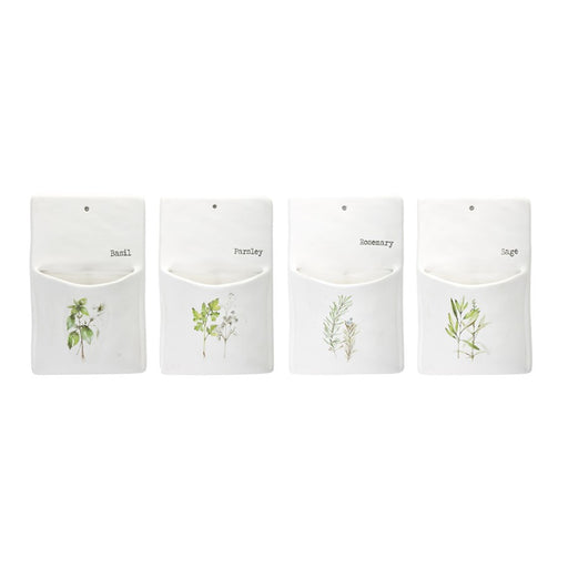 Melrose White Ceramic Herb Wall Pocket, Set of 4, Green/White/Black - 78251DS