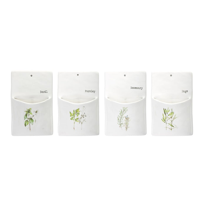Melrose White Ceramic Herb Wall Pocket, Set of 4, Green/White/Black - 78251DS