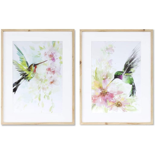 Melrose International Framed Hummingbird Print, Set of 2, Green/Pink - 78253DS