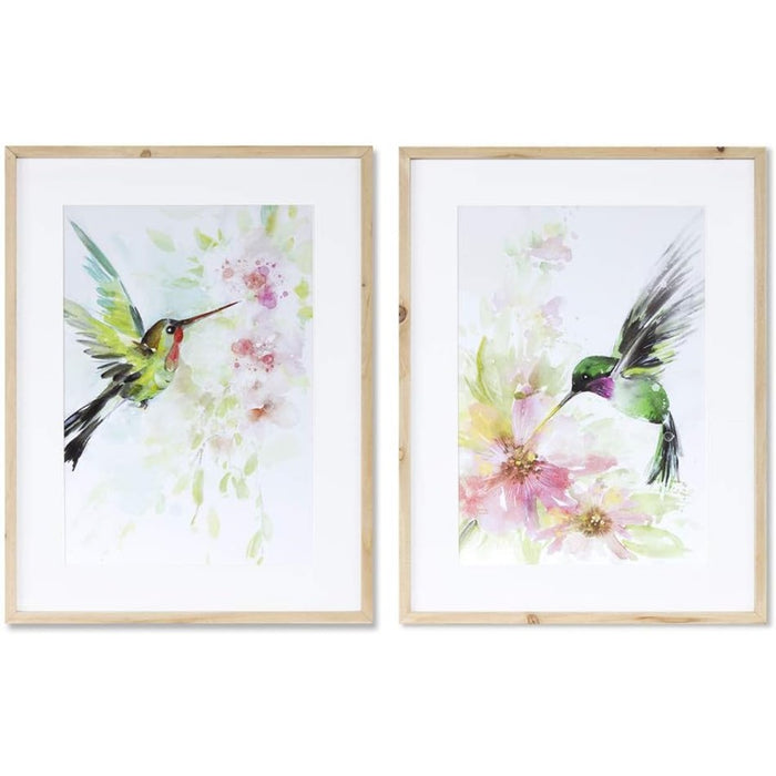 Melrose International Framed Hummingbird Print, Set of 2, Green/Pink - 78253DS