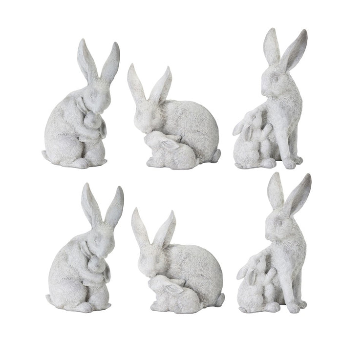 Melrose White Stone Garden Rabbit/Baby Bunny Figurine, Set of 6, Grey - 78338DS