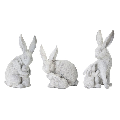 Melrose White Stone Garden Rabbit/Baby Bunny Figurine, Set of 6, Grey