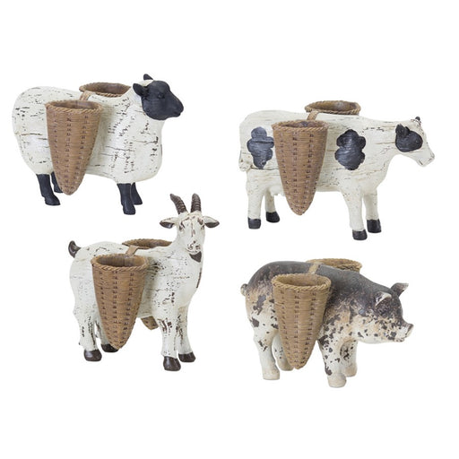 Melrose Farm Animal Figurine/Basket Vase, Set of 4, Brown/White/Black - 78341DS