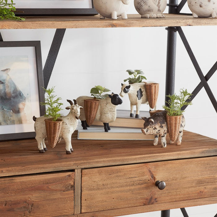 Melrose Farm Animal Figurine/Basket Vase, Set of 4, Brown/White/Black