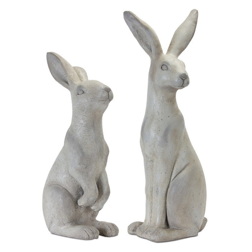 Melrose Natural Stone Sitting Rabbit Statue, Set of 2, Grey - 78343DS