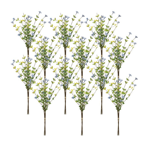 Melrose Blue Berry Foliage Spray, Set of 12, Green/Brown/Blue - 78375DS