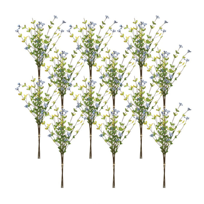 Melrose Blue Berry Foliage Spray, Set of 12, Green/Brown/Blue - 78375DS