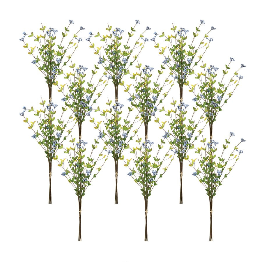 Melrose Blue Berry Foliage Spray, Set of 12, Green/Brown/Blue - 78375DS
