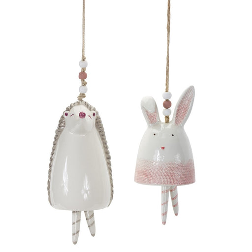 Melrose Blush Bunny/Hedgehog Bell Hanging Accent, Set of 4, White