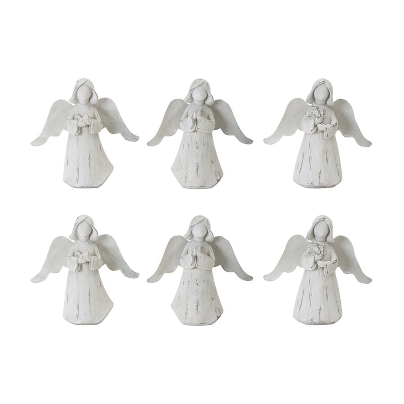 Melrose Praying Angel Figurine/Metal Wings, Set of 6, White/Brown - 78403DS