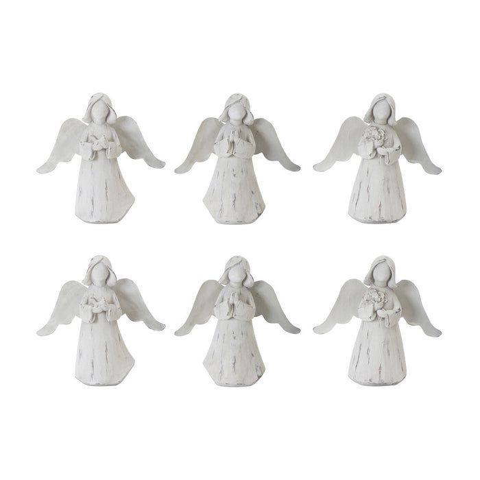 Melrose Praying Angel Figurine/Metal Wings, Set of 6, White/Brown - 78403DS