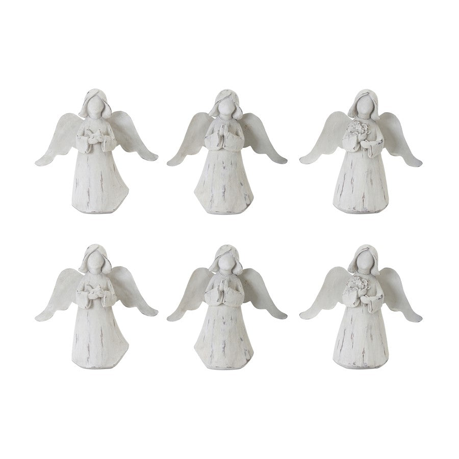 Melrose Praying Angel Figurine/Metal Wings, Set of 6, White/Brown - 78403DS