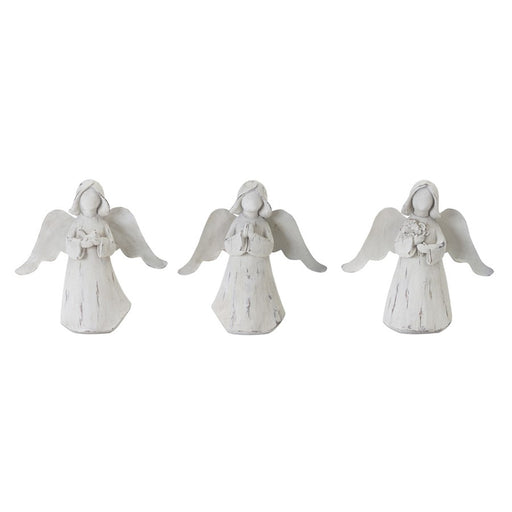 Melrose Praying Angel Figurine/Metal Wings, Set of 6, White/Brown
