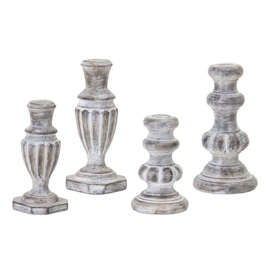 Melrose White Washed Stone Candle Holder, Set of 4, Grey/White/Brown - 78414DS