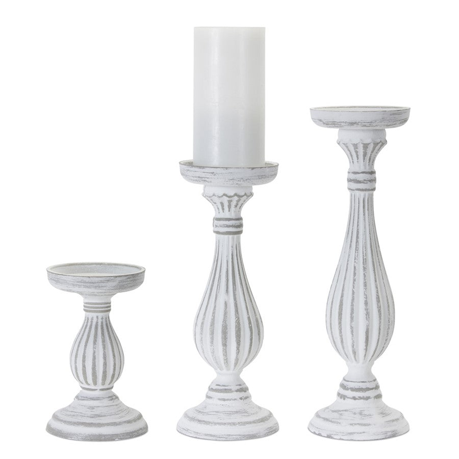 Melrose Traditional White Washed Wooden Candle Holder, Set of 3, White - 78415DS