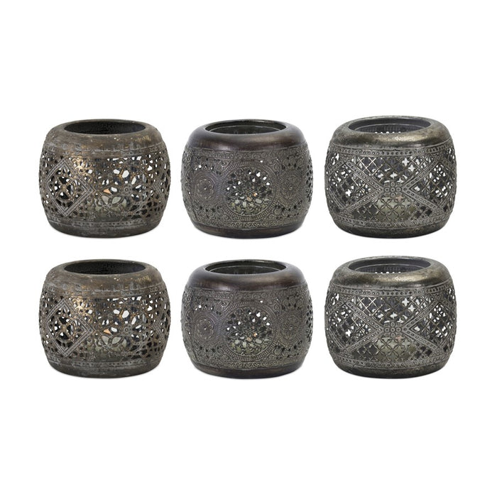 Melrose Ornamental Punched Candle Holder, Set of 4, Silver/Bronze - 78449DS