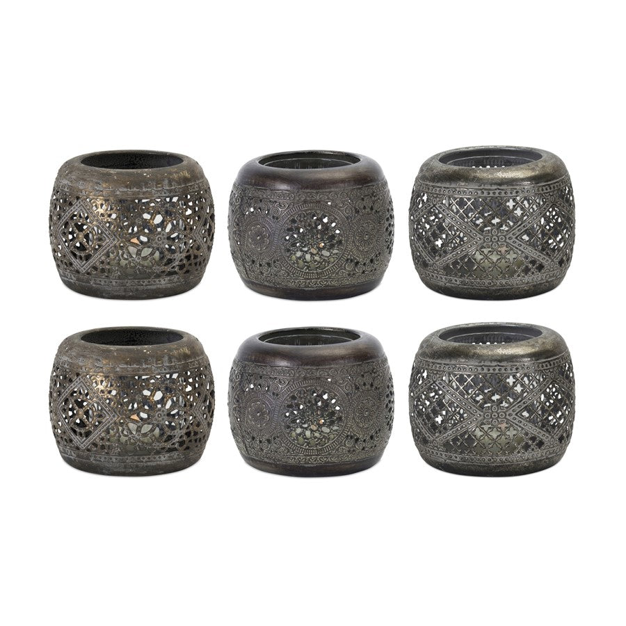 Melrose Ornamental Punched Candle Holder, Set of 4, Silver/Bronze - 78449DS