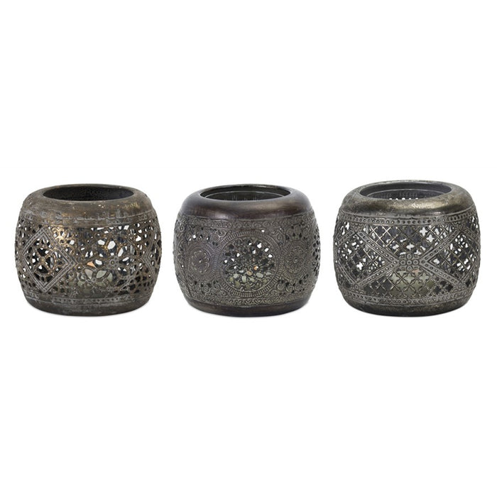 Melrose Ornamental Punched Candle Holder, Set of 4, Silver/Bronze