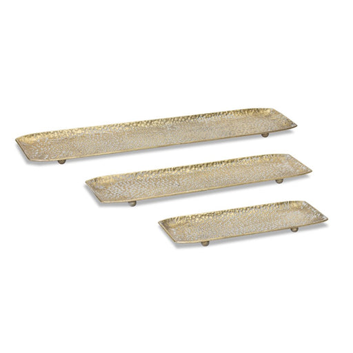 Melrose International Hammered Metal Tray/Washed, Set of 3, Gold/White - 78452DS