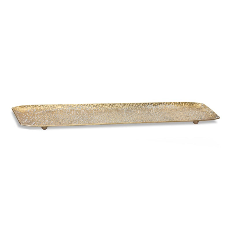 Melrose International Hammered Metal Tray/Washed, Set of 3, Gold/White