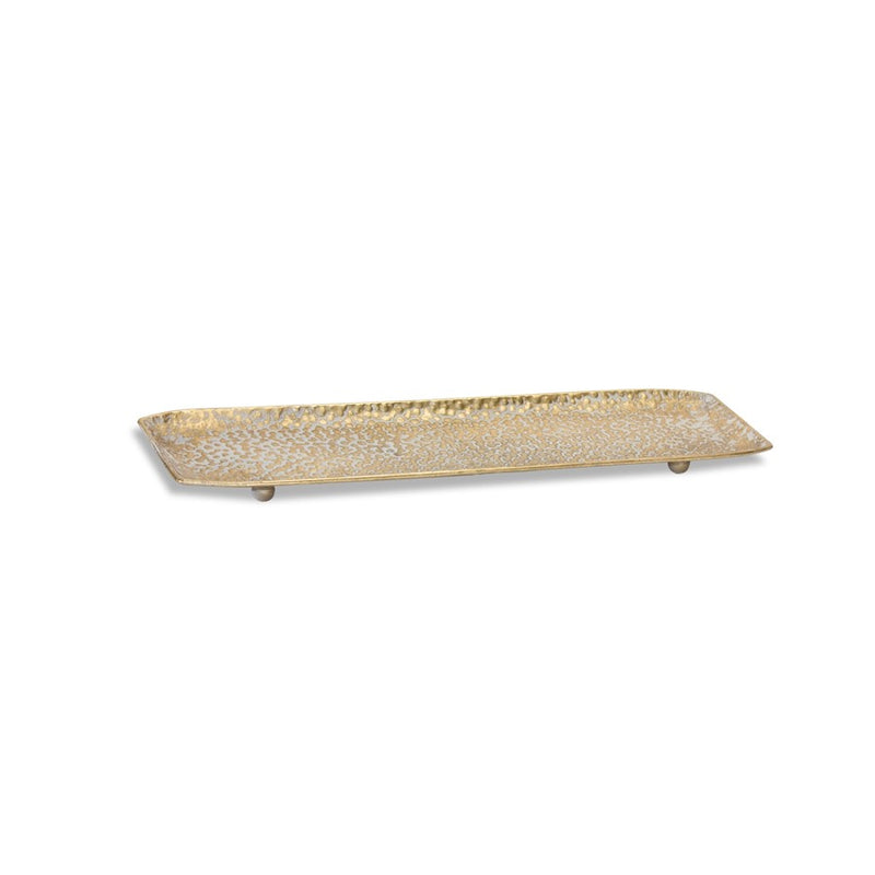 Melrose International Hammered Metal Tray/Washed, Set of 3, Gold/White