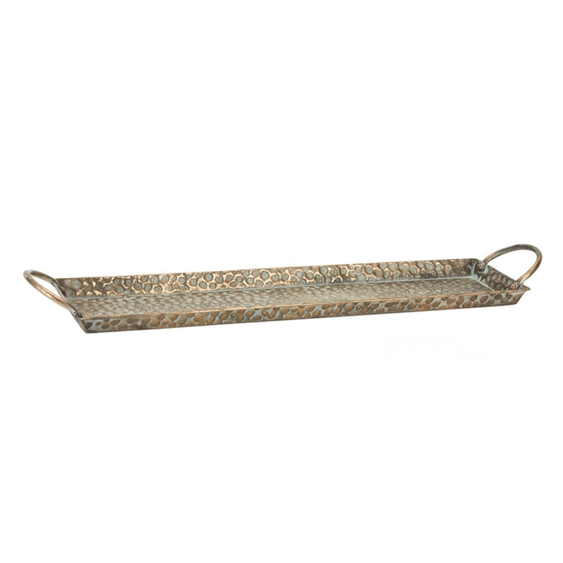Melrose Hammered Metal Tray/Washed/Handles, Set of 3, Gold/Silver/Blue
